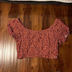 red/orange floral print crop top, Women’s Medium